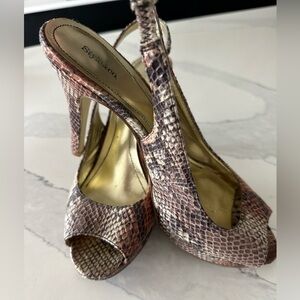 Snake skin peep toe heels